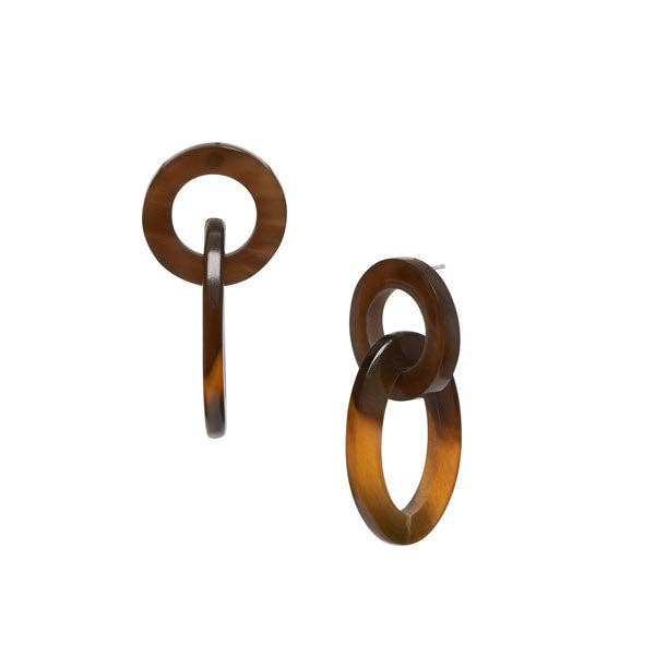 Small oval buffalo horn link earring –  Brown Natural
