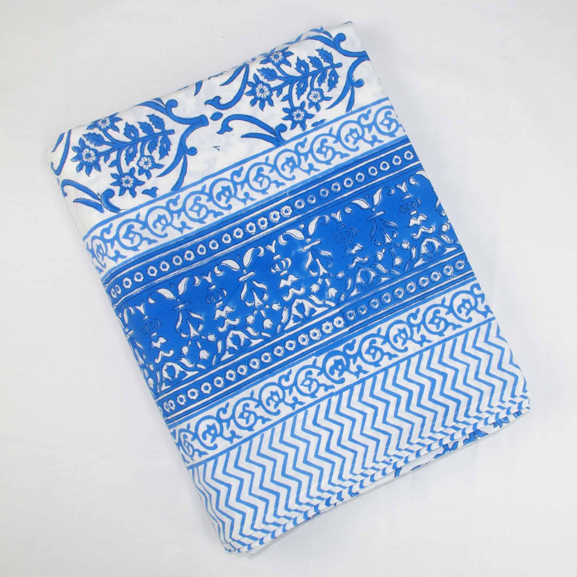 10 Seater Block Printed Rectangular Tablecloth-Blue Floral