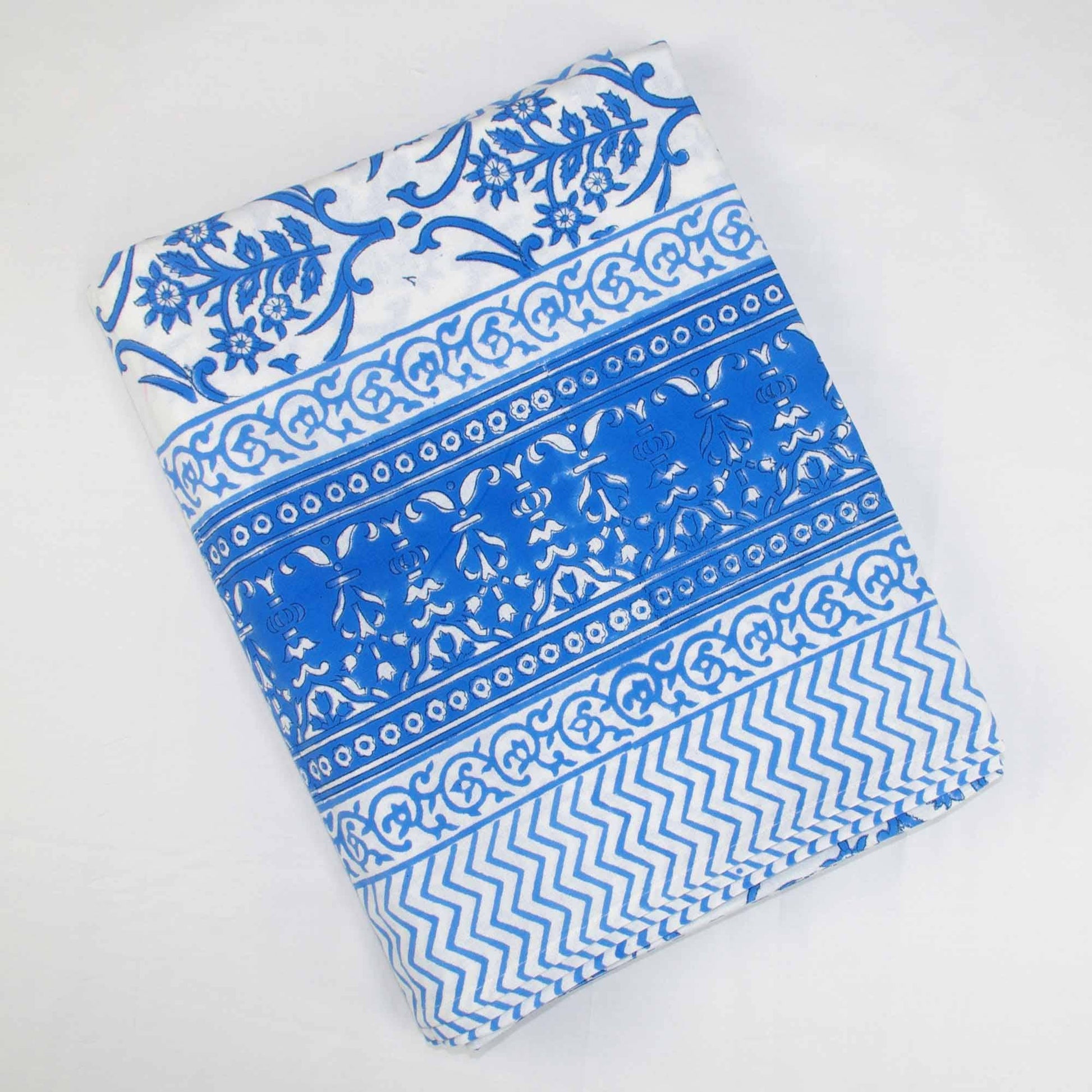 10 Seater Block Printed Rectangular Tablecloth-Blue Floral