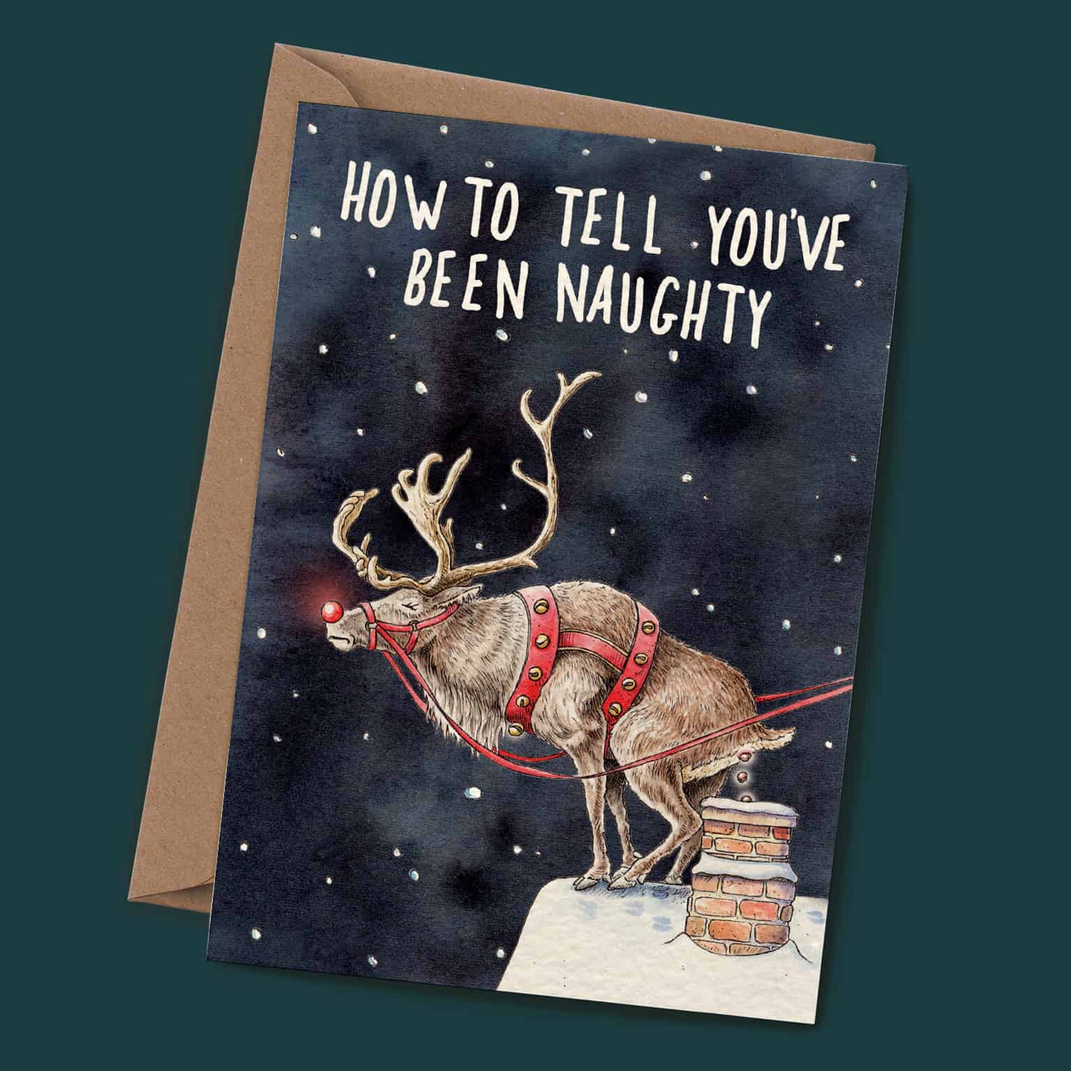 Naughty Reindeer Card - Holiday Card - Christmas Card