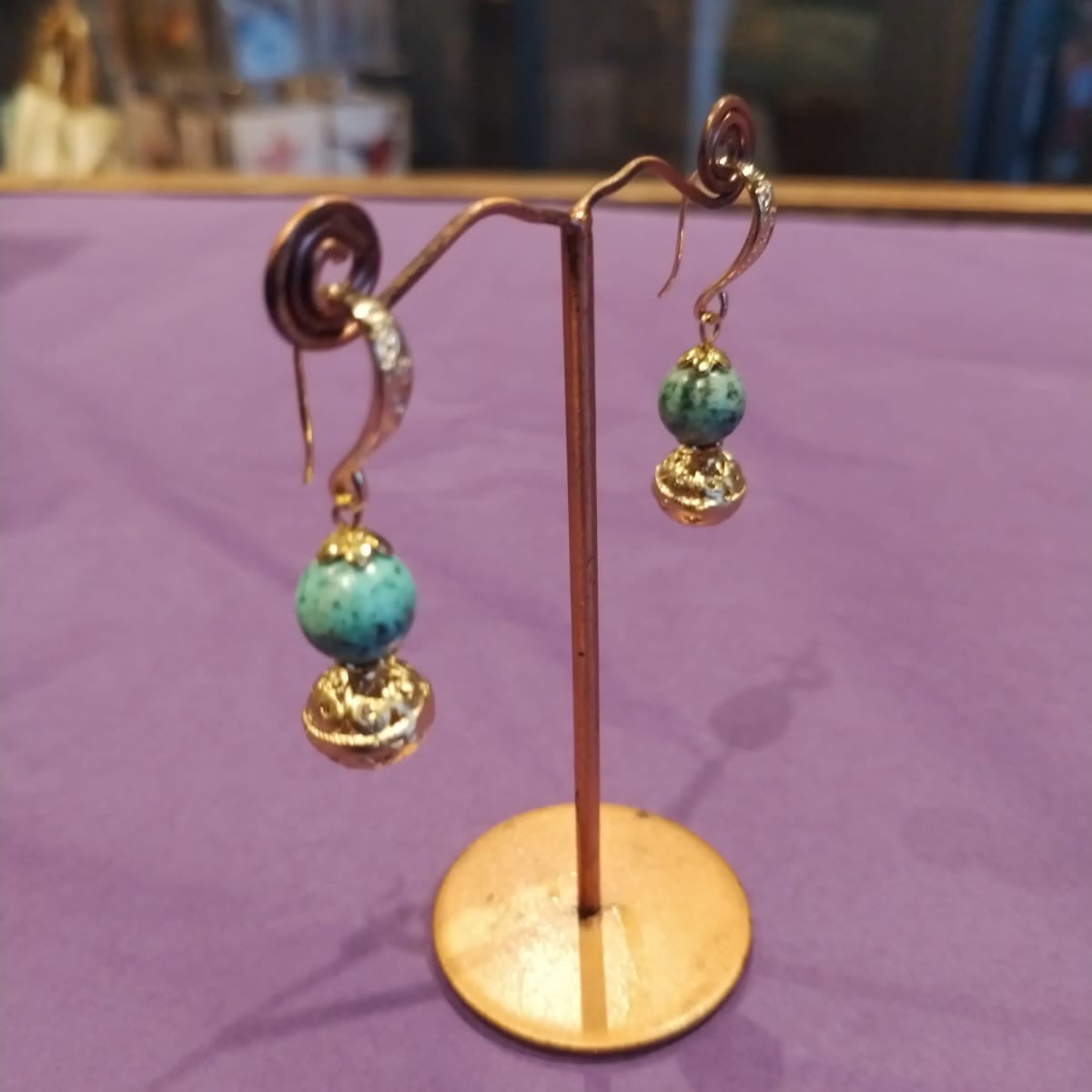 Green & Gold drop earrings