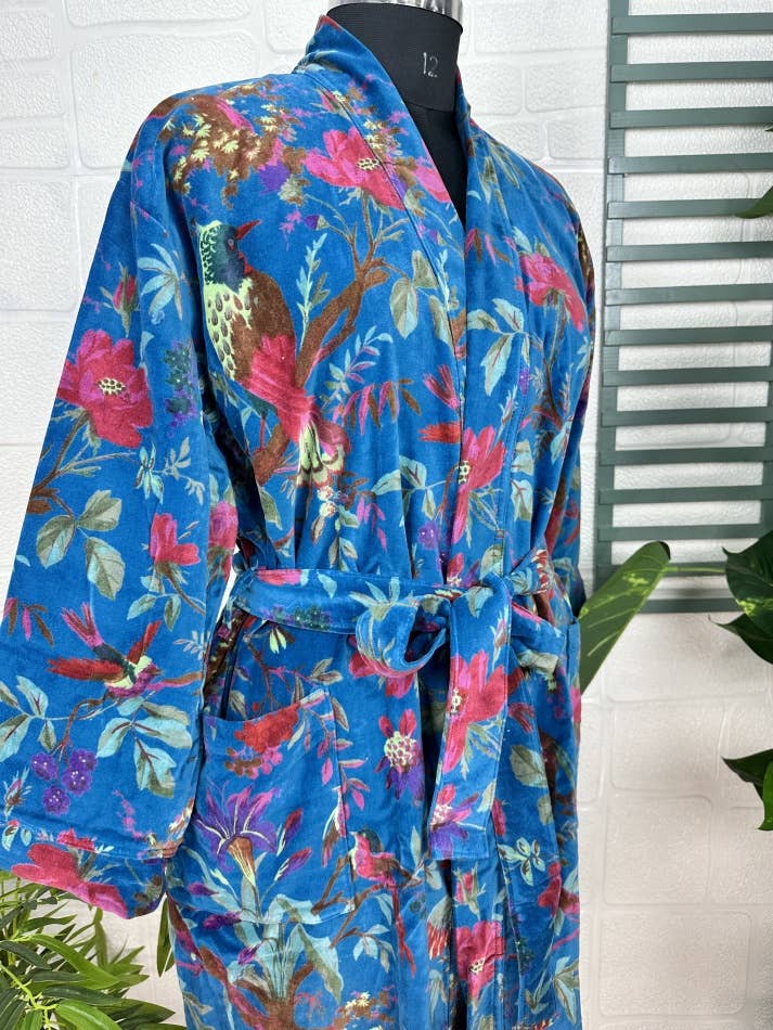 Sky Blue Luxury Velvet Robe