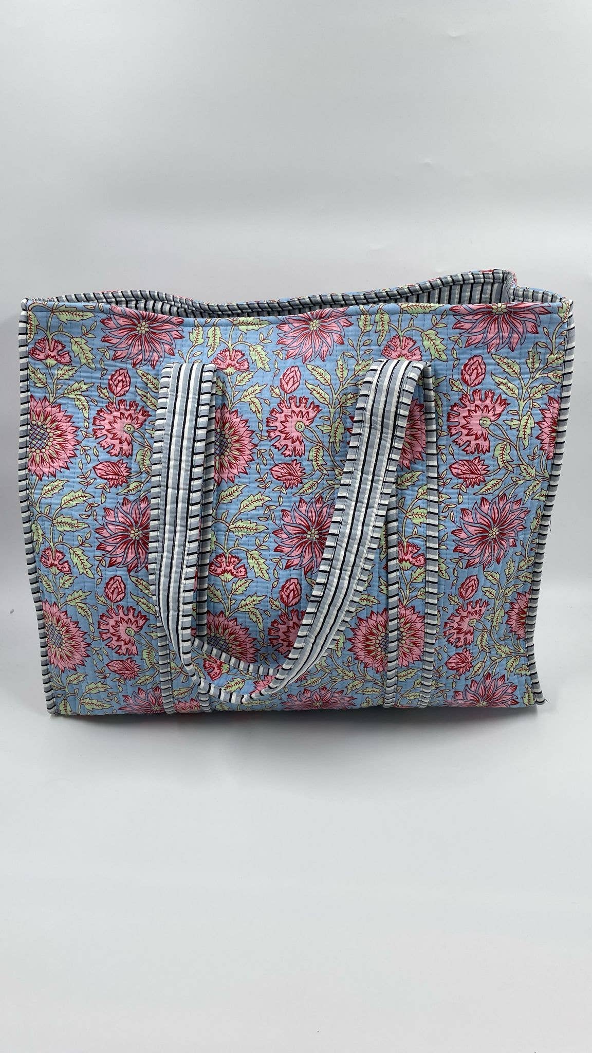 Blue & Pink Floral  Cotton Quilted Tote Bag