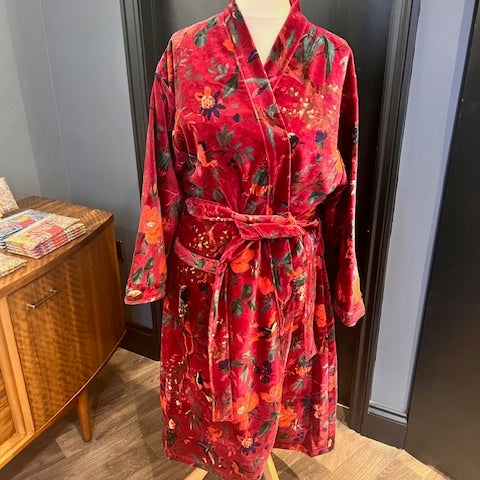 Burgundy Velvet Tropical Bird Robe
