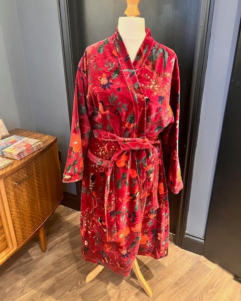 Burgundy Velvet Tropical Bird Robe