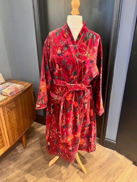 Burgundy Velvet Tropical Bird Robe