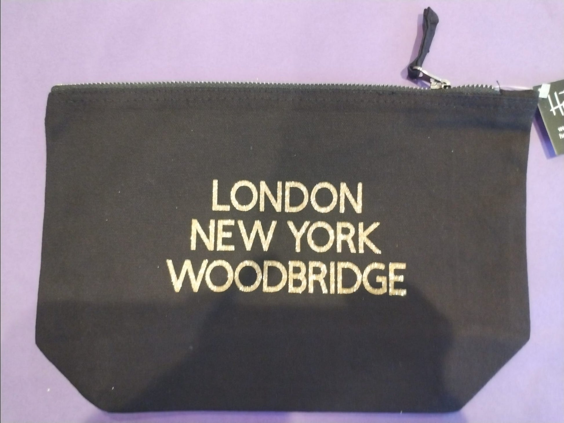 Black Zippy, Gold Text _ London New York Woodbridge