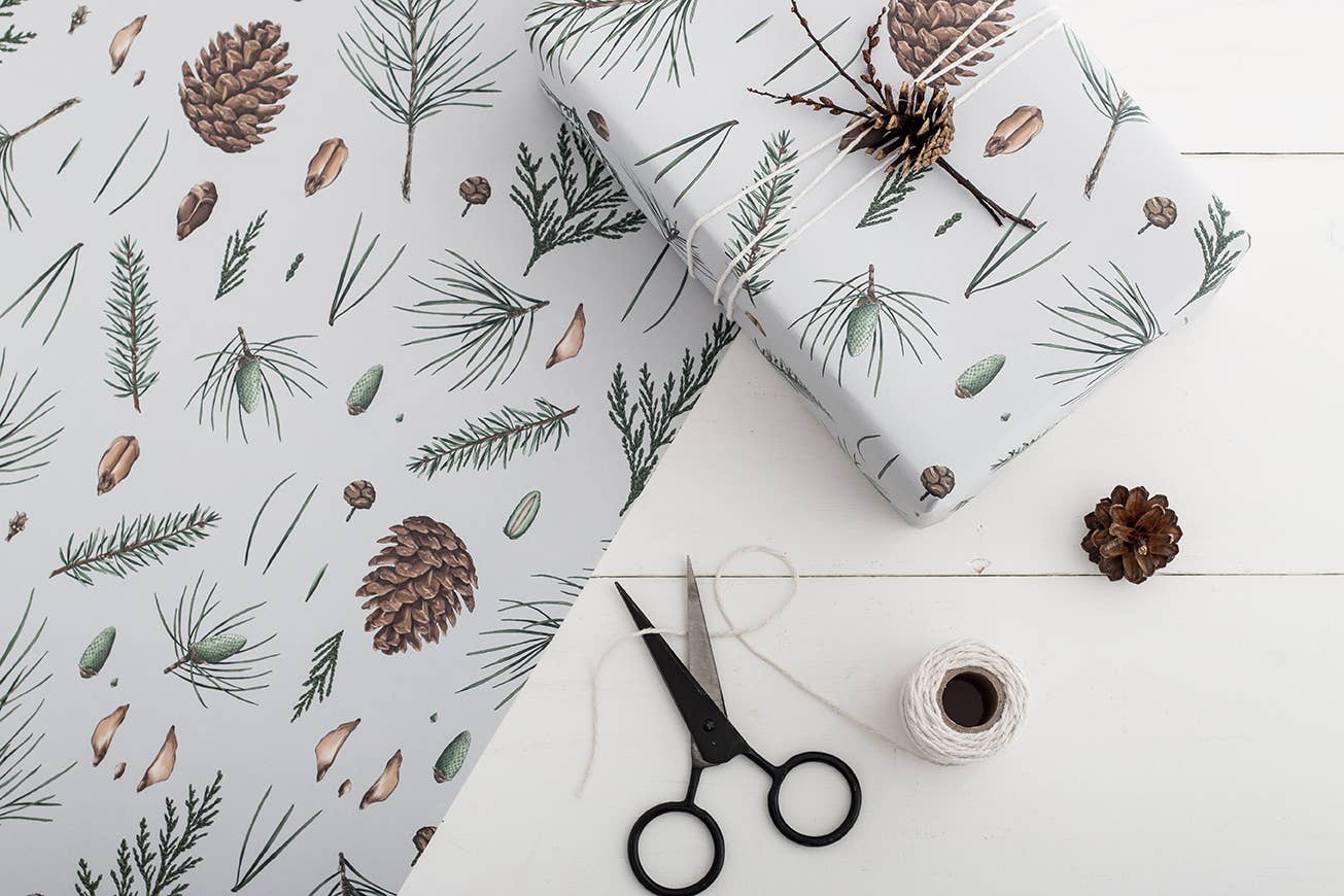 White Pine - Grey - Christmas Gift Wrap