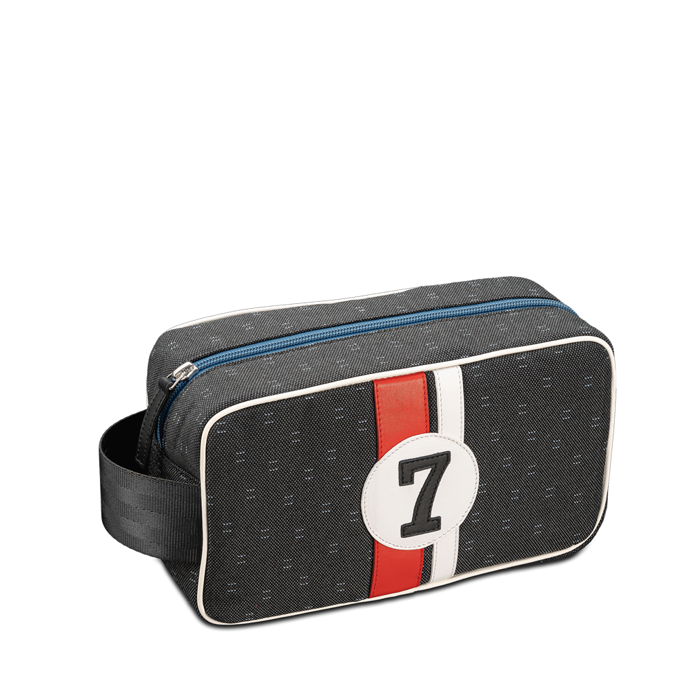 No 7 Man sustainable wash bag in canvas and leather red and white