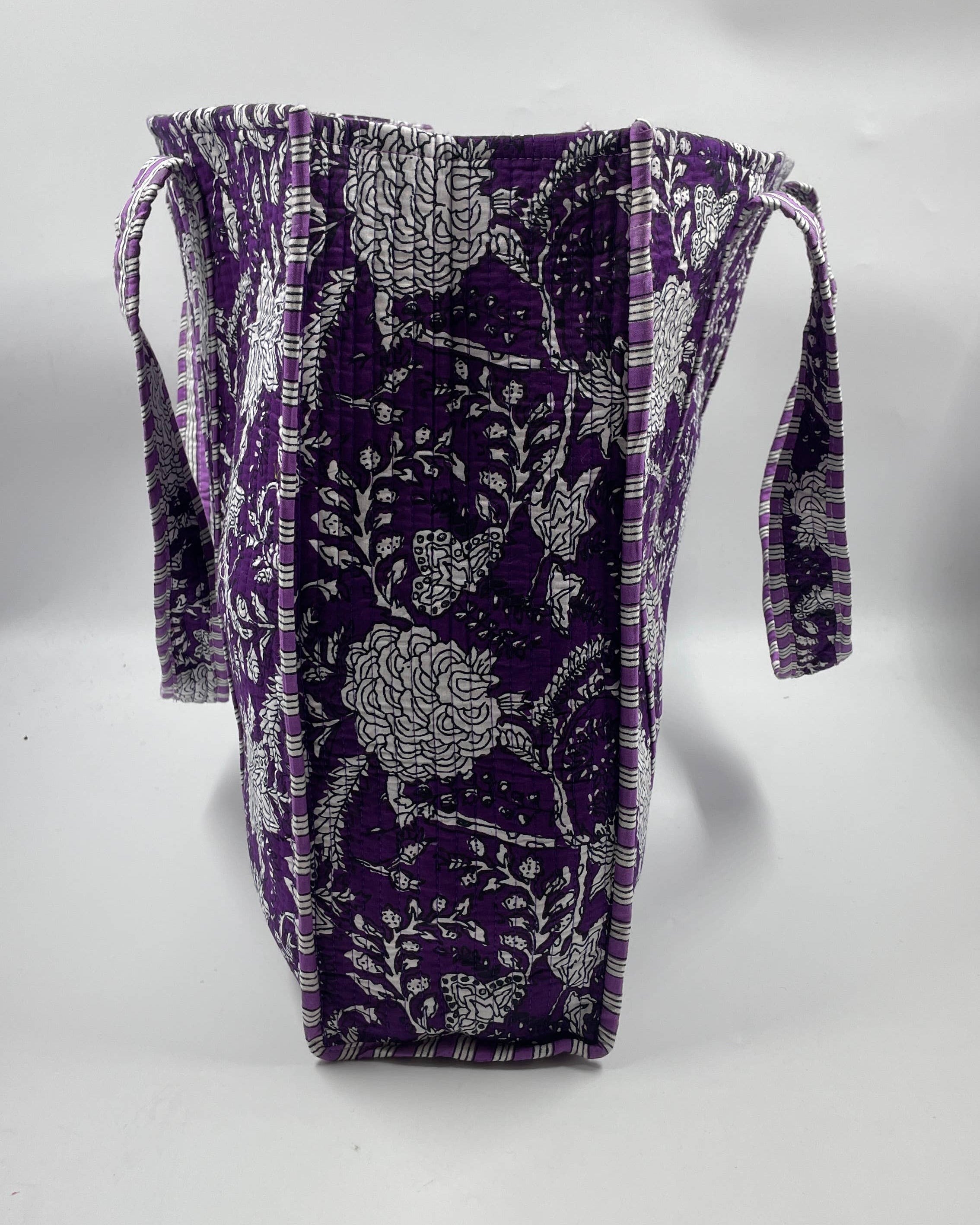 Purple Floral Cotton Quilted Tote Bag