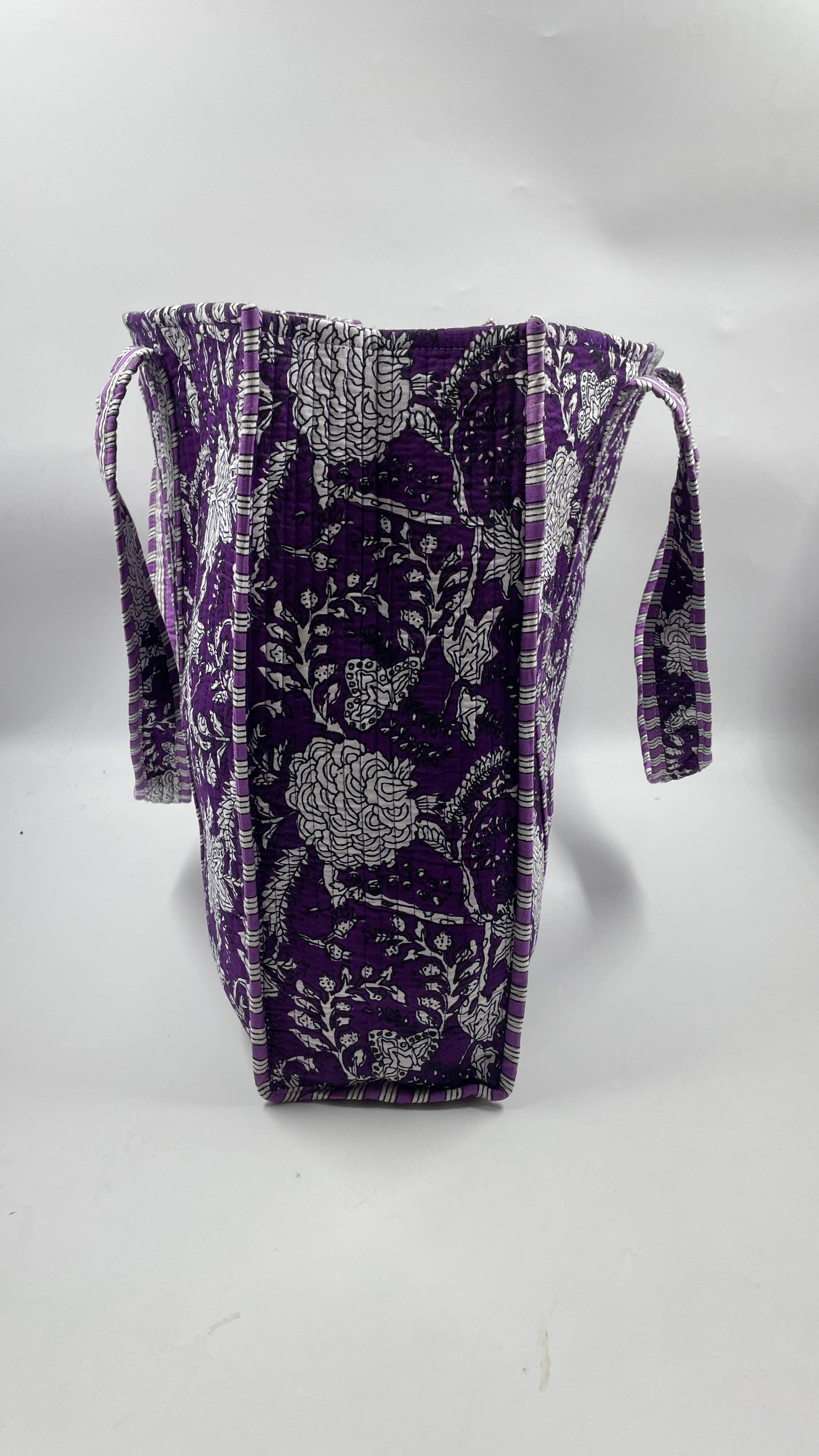 Purple Floral Cotton Quilted Tote Bag