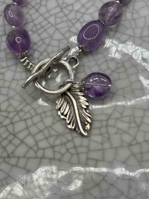 Pale Amethyst Bracelet With Silver Leaf Charm
