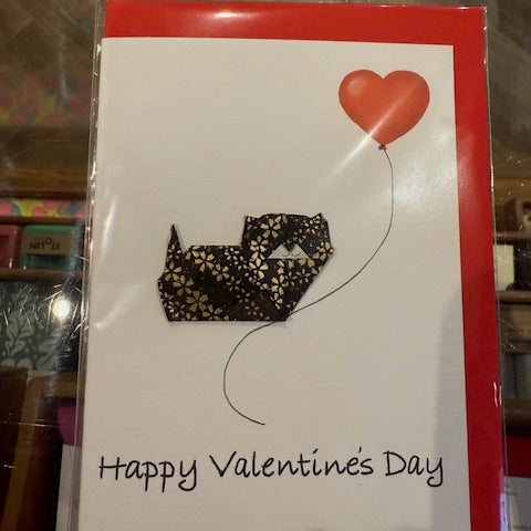 Origami Black Cat Valentines Card