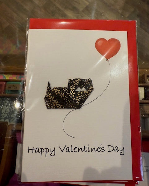 Origami Black Cat Valentines Card