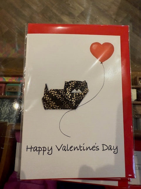 Origami Black Cat Valentines Card