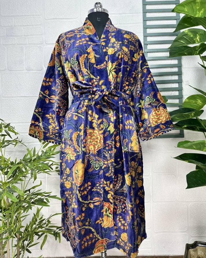 Midnight Blue Luxury Velvet Robe