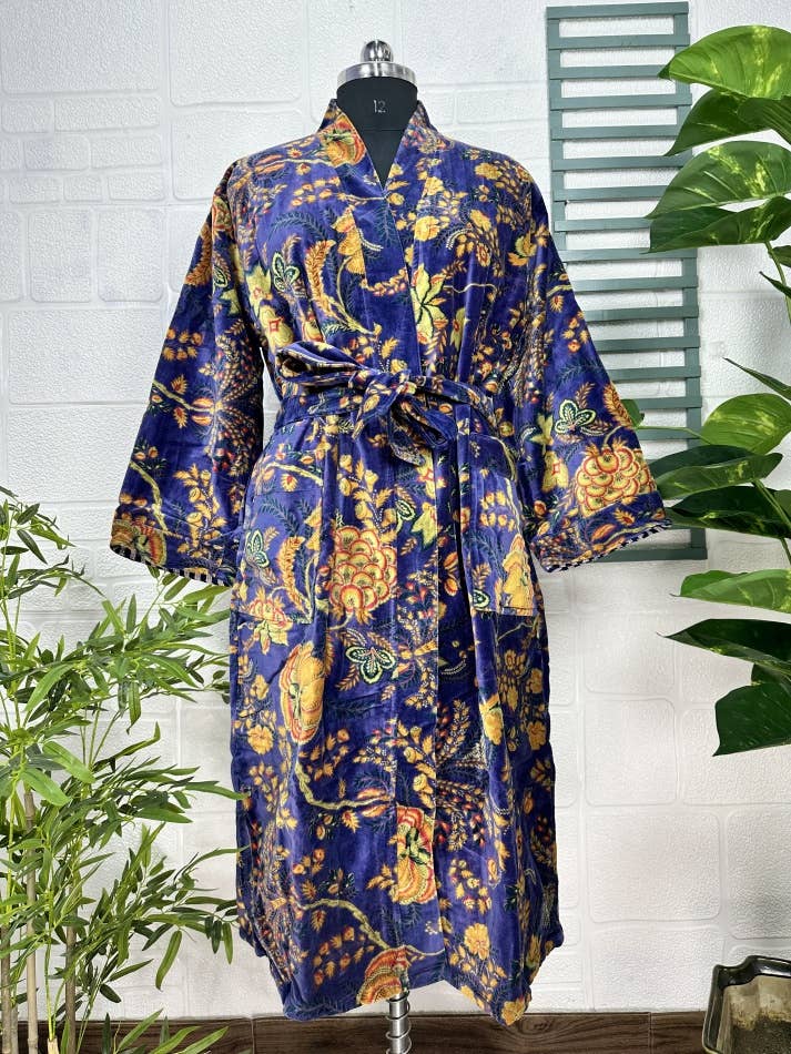 Midnight Blue Luxury Velvet Robe