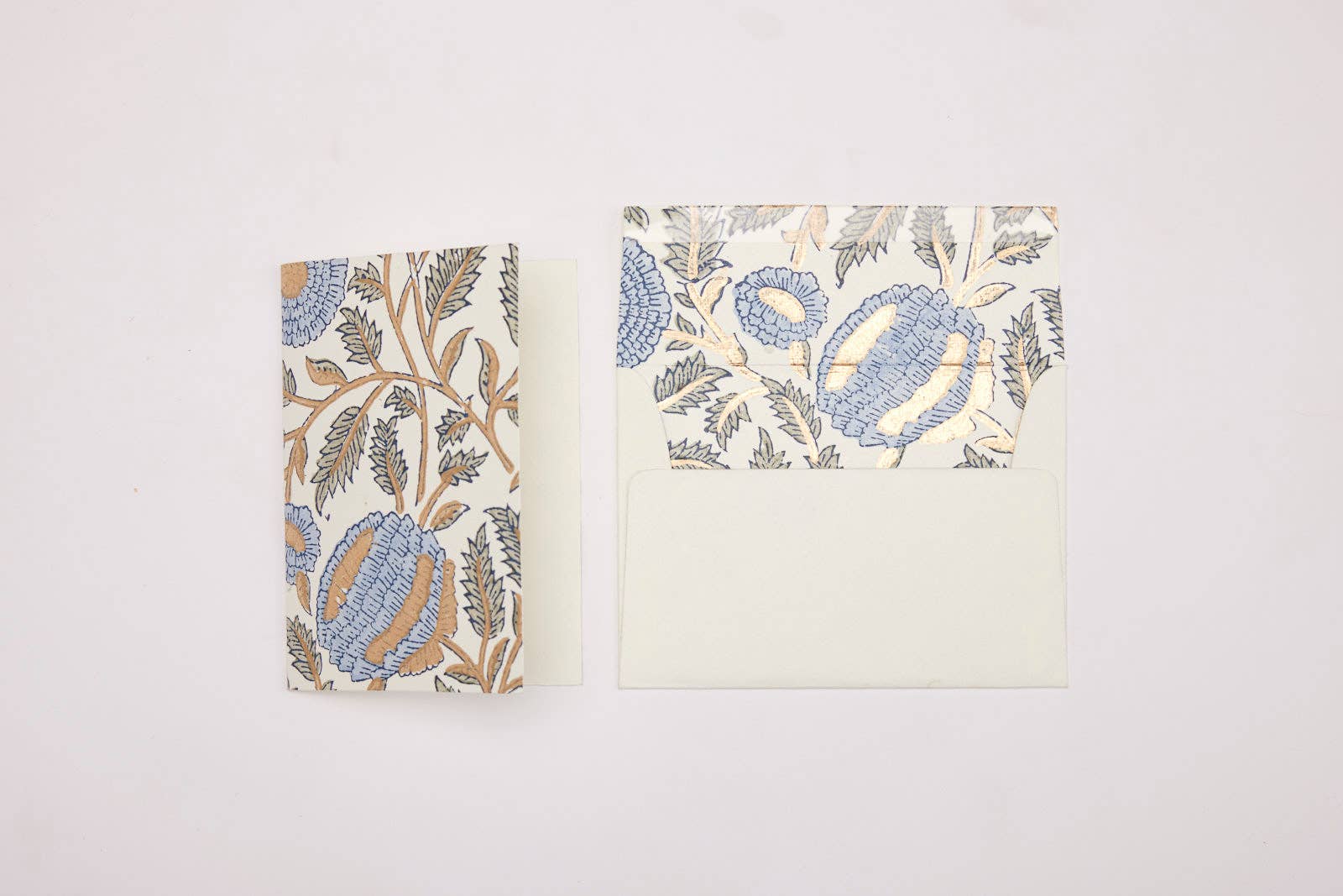 Hand Block Printed Greeting Card - Marigold Glitz Blue Stone