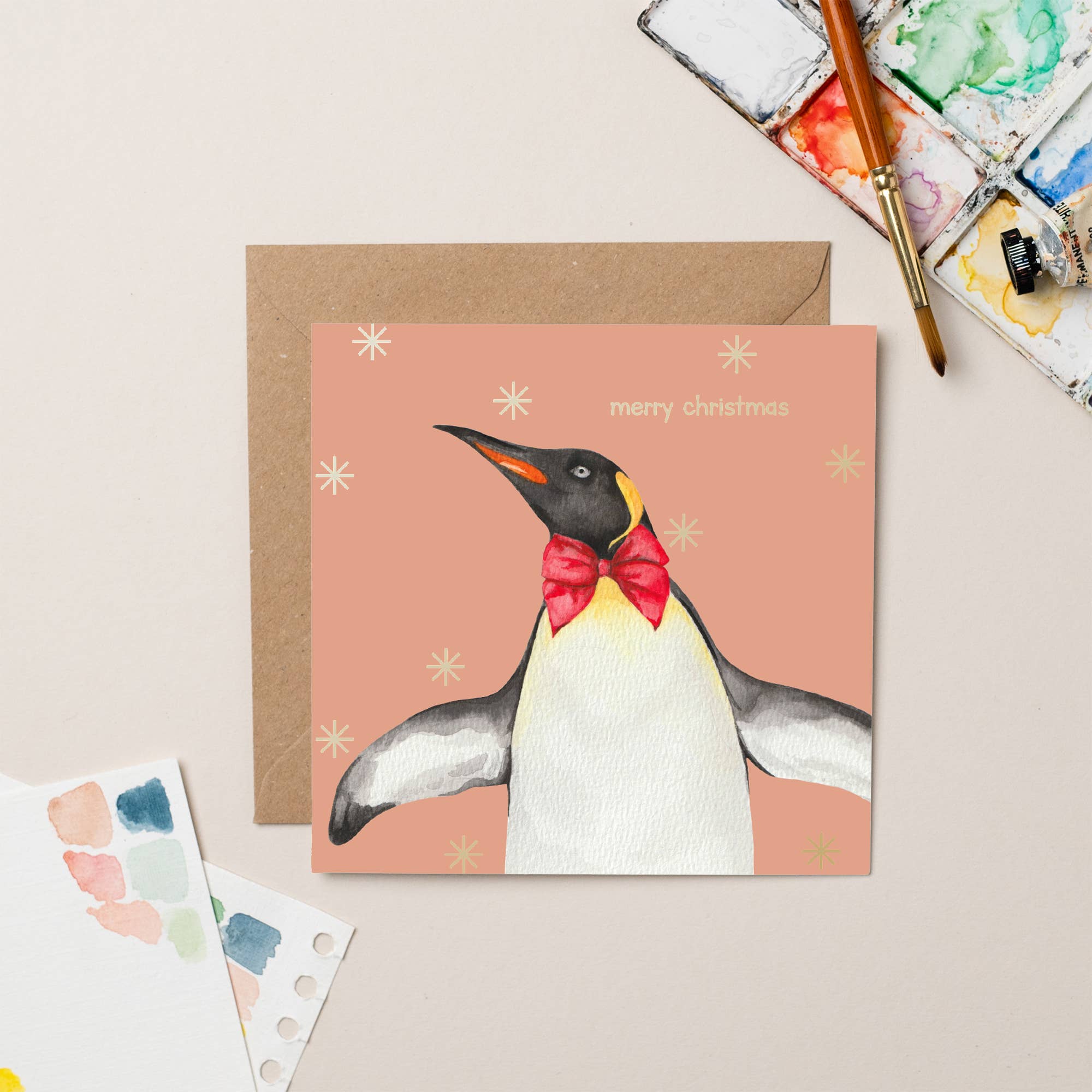 Penguin Christmas Card with Gold Foil