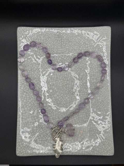 Pale Amethyst Necklace with Silver Oak Leaf Charm