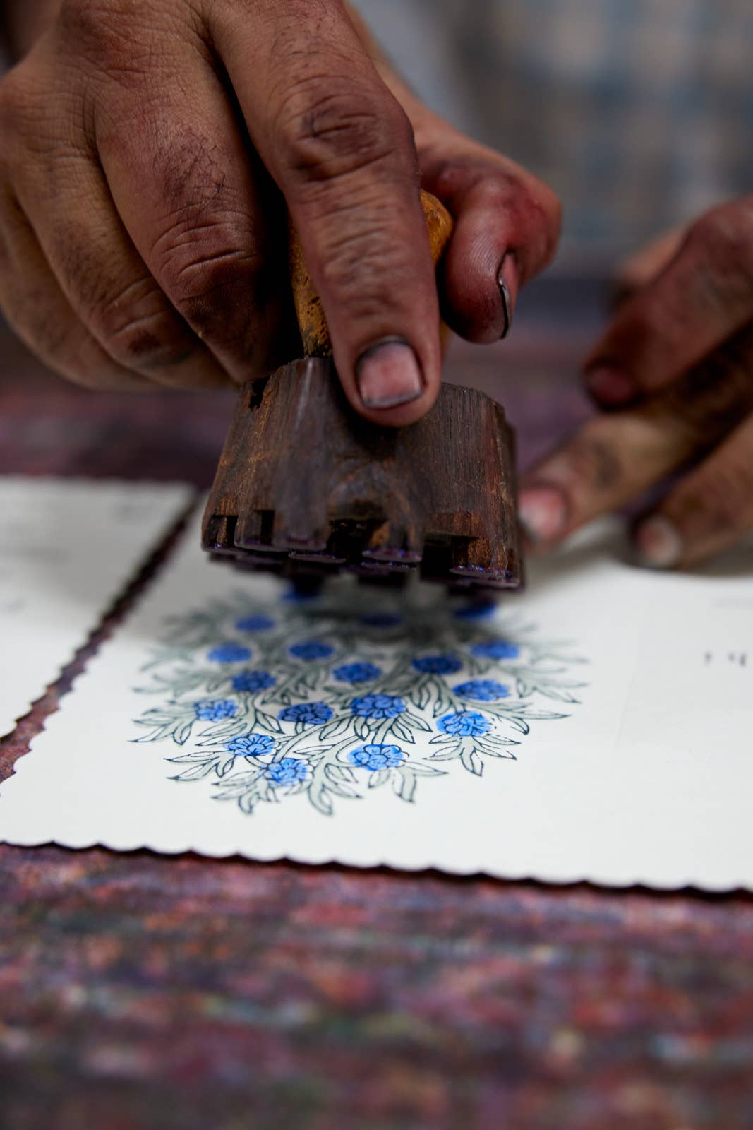 Hand Block Printed Greeting Card - GC Mogra Periwinkle